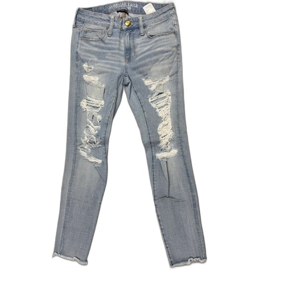 American Eagle Outfitters Denim - American Eagle Size 4 Short Womens Jeans 360 Super Stretch Distress Raw Hem
